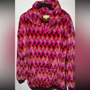 Vera Bradley Hoodie Pullover Pink Geo Multi Print Plush Sz XL